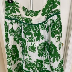 Full cotton skirt in green /white ,side zip .